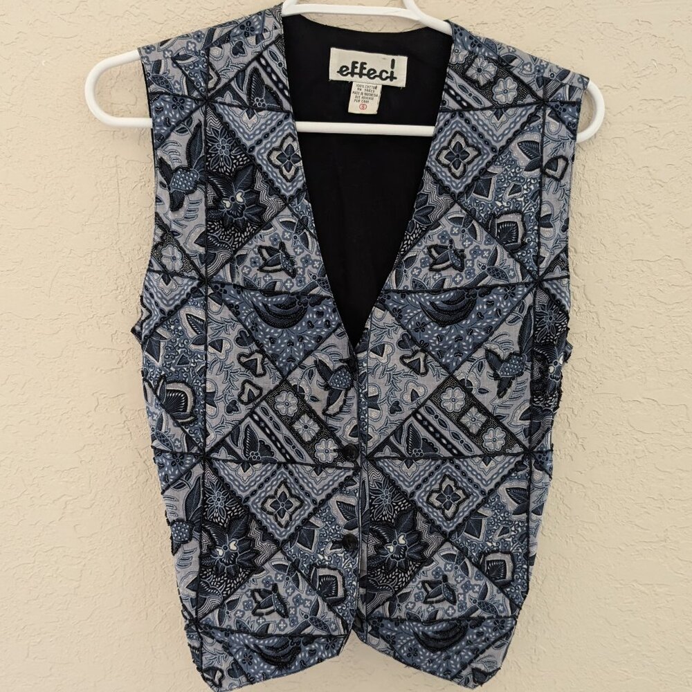 Vintage Patchwork Quilt Beaded Effect Vest Cotton Size S 80s